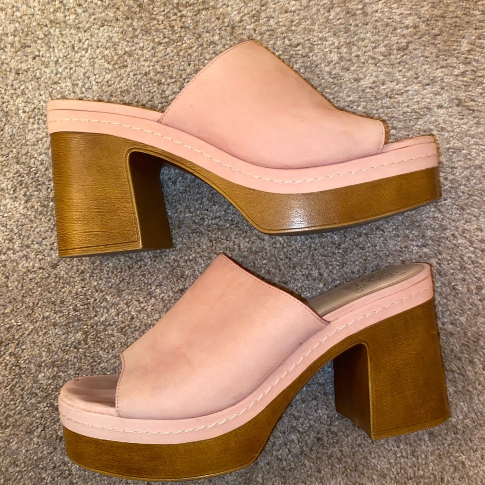 Pink Leather Platform Mules